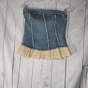 Kimchi Blur Urban Outfitters Denim And Lace Coquette Ruffle Tube Top Size L NWT